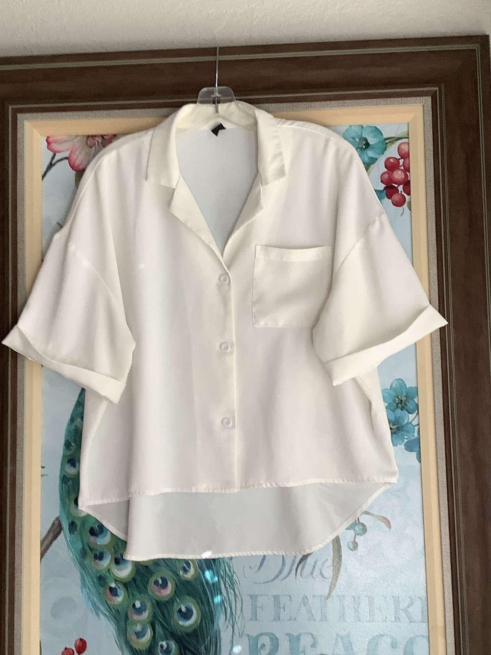 Short-Sleeve White Button-Down Camp Collar Shirt